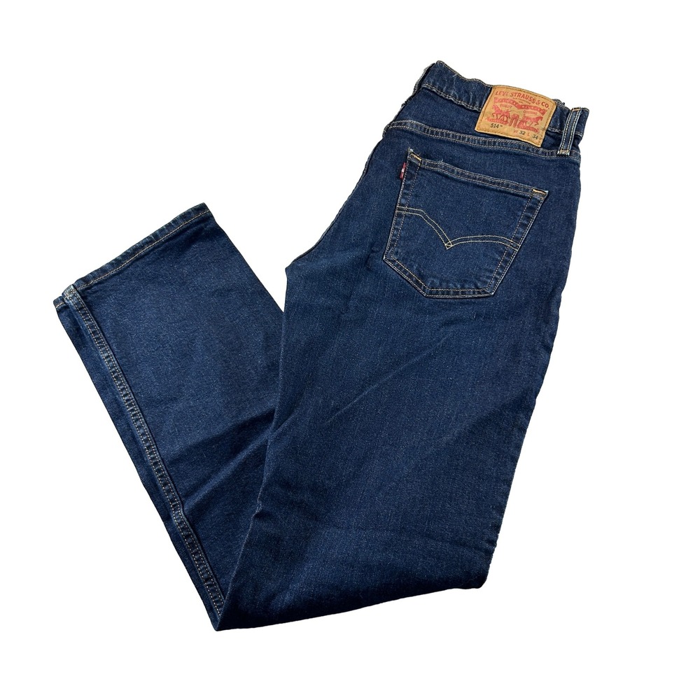 Levi's 514 Straight Fit Jeans Mens 32x34 Dark Wash Denim Stretch Classic